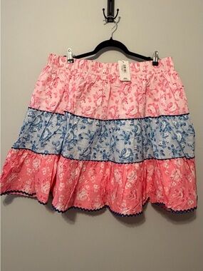 Simply Southern Pink & Blue Floral Tiered Skirt